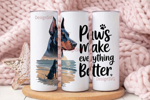 Doberman Beach Sunset 20oz Tumbler Sublimation DesignSVG 