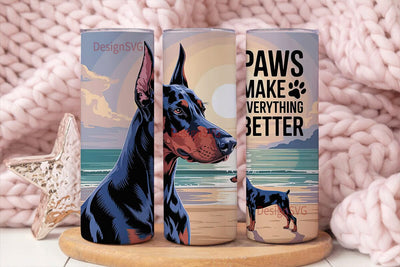 Doberman Beach Sunset 20oz Tumbler Sublimation DesignSVG 