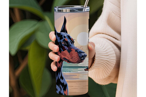 Doberman Beach Sunset 20oz Tumbler Sublimation DesignSVG 