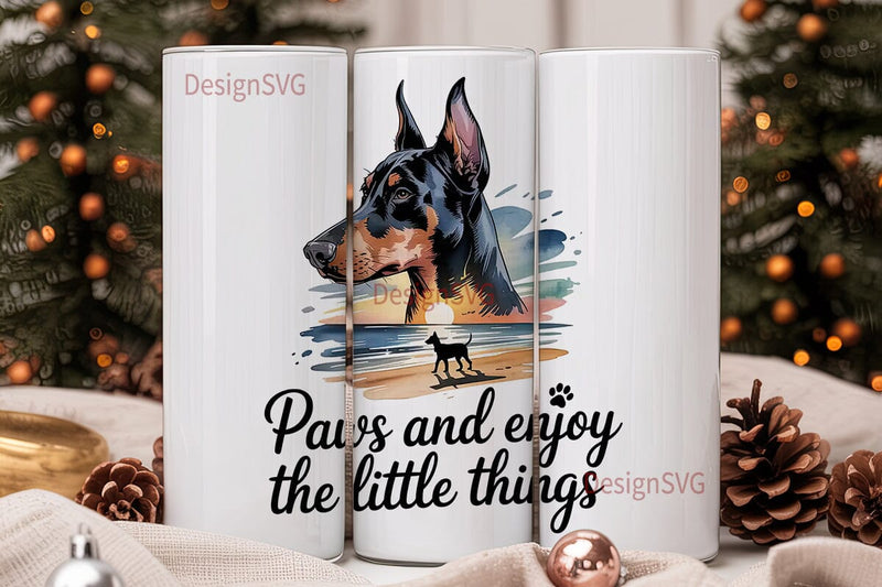 Doberman Beach Sunset 20oz Tumbler Wrap Sublimation DesignSVG 