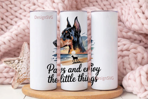 Doberman Beach Sunset 20oz Tumbler Wrap Sublimation DesignSVG 