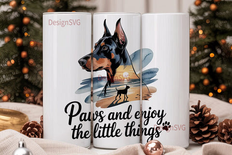 Doberman Beach Sunset 20oz Tumbler Wrap Sublimation DesignSVG 