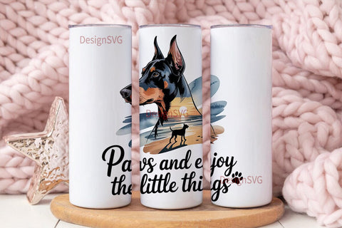 Doberman Beach Sunset 20oz Tumbler Wrap Sublimation DesignSVG 