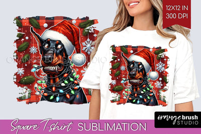 Doberman Christmas Dog Square Tshirt PNG Sublimation OrangeBrushStudio 