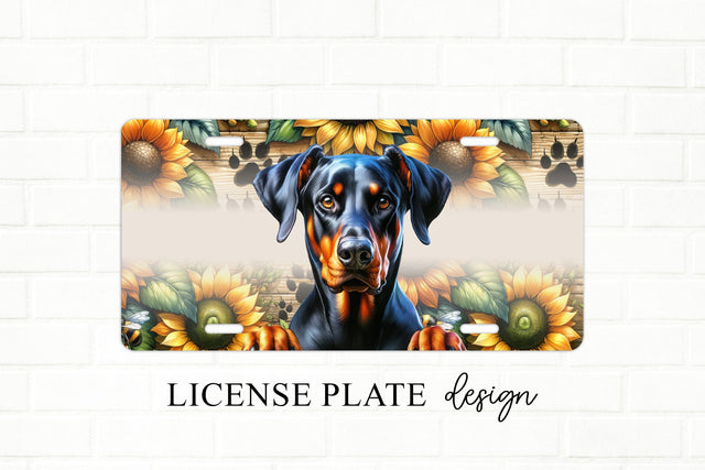 Doberman Dog With Sunflowers License Plate Design Sublimation BijouBay 