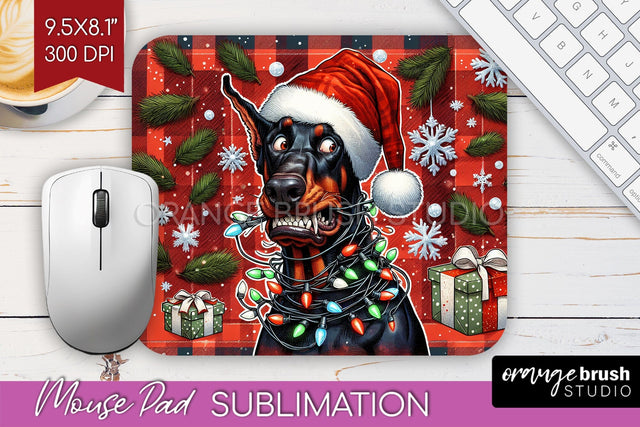 Doberman Funny Christmas Dog Mouse Pad PNG Sublimation OrangeBrushStudio 