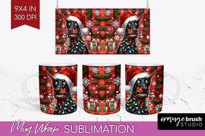 Doberman Funny Christmas Dog Mug Wrap PNG Sublimation OrangeBrushStudio 