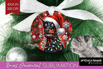 Doberman Funny Dog Christmas Ornament PNG Sublimation OrangeBrushStudio 