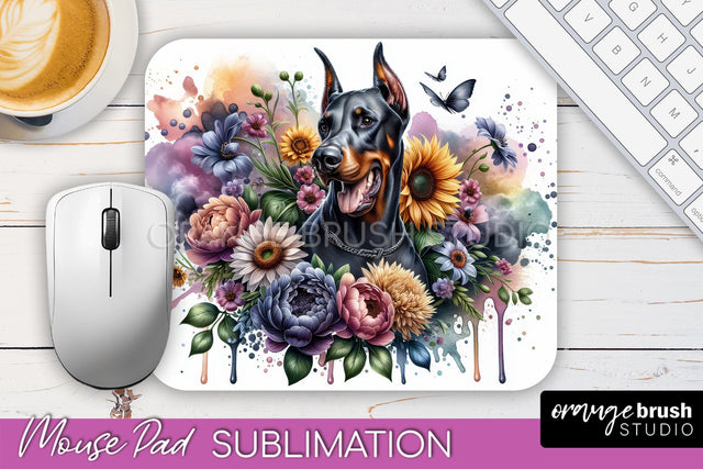 Doberman Pinscher Mouse Pad Design - Dog Mom Floral Mousepad Sublimation Sublimation OrangeBrushStudio 