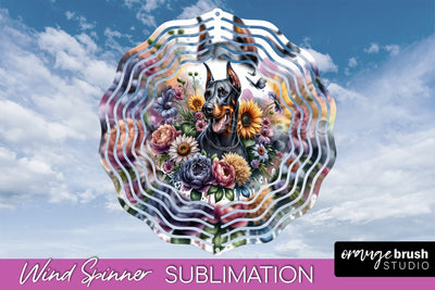 Doberman Pinscher Wind Spinner, Dog Mom Floral Wind Spinner Sublimation Sublimation OrangeBrushStudio 