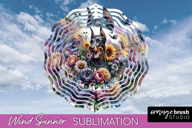 Doberman Pinscher Wind Spinner, Dog Mom Floral Wind Spinner Sublimation Sublimation OrangeBrushStudio 