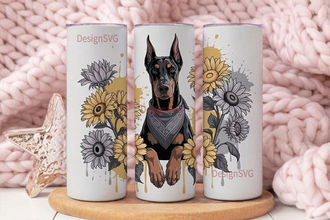 Doberman with Sunflowers 20oz Tumbler Sublimation DesignSVG 