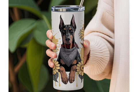 Doberman with Sunflowers 20oz Tumbler Sublimation DesignSVG 