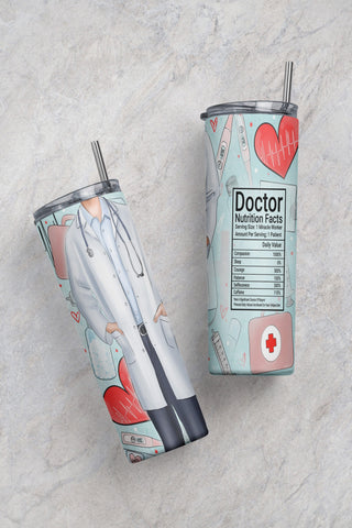 Doctor Nutrition Facts Tumbler 20oz Skinny Tumbler PNG Wrap Sublimation Design, Doctor Straight/Warped PNG File Instant Download Sublimation CaldwellArt 