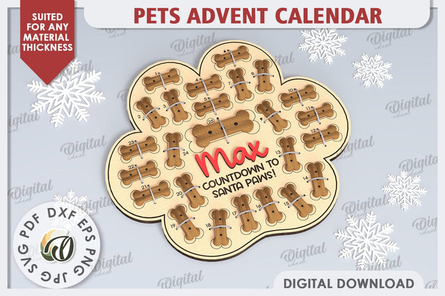 Dog Advent Calendar Laser Cut. Christmas Treat Calendar SVG SVG Evgenyia Guschina 
