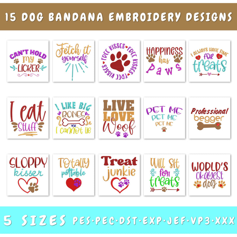 Dog Bandana Embroidery Designs Bundle | Funny Dog Quotes | Pet Embroidery Files | Dog Lover Embroidery Set Embroidery/Applique DESIGNS HappyDesignStudio 