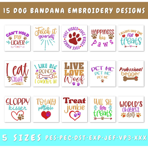 Dog Bandana Embroidery Designs Bundle | Funny Dog Quotes | Pet Embroidery Files | Dog Lover Embroidery Set Embroidery/Applique DESIGNS HappyDesignStudio 