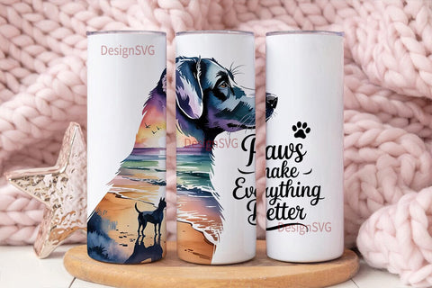 Dog Beach Sunset 20oz Tumbler Wrap Sublimation DesignSVG 