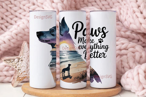 Dog Beach Sunset 20oz Tumbler Wrap Sublimation DesignSVG 