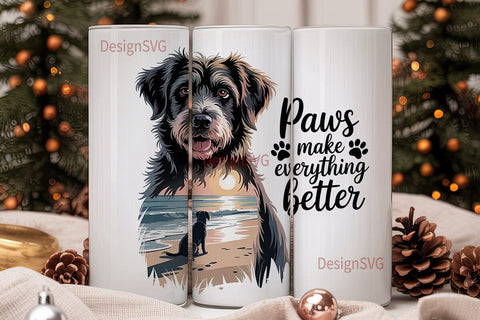 Dog Beach Sunset 20oz Tumbler Wrap Sublimation DesignSVG 