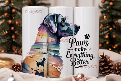 Dog Beach Sunset 20oz Tumbler Wrap Sublimation DesignSVG 