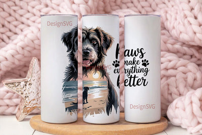 Dog Beach Sunset 20oz Tumbler Wrap Sublimation DesignSVG 