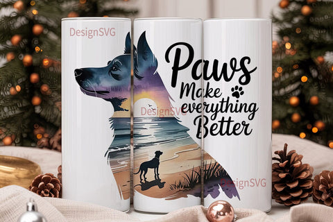 Dog Beach Sunset 20oz Tumbler Wrap Sublimation DesignSVG 