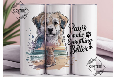 Dog Beach Sunset 20oz Tumbler Wrap Sublimation sassyprint 
