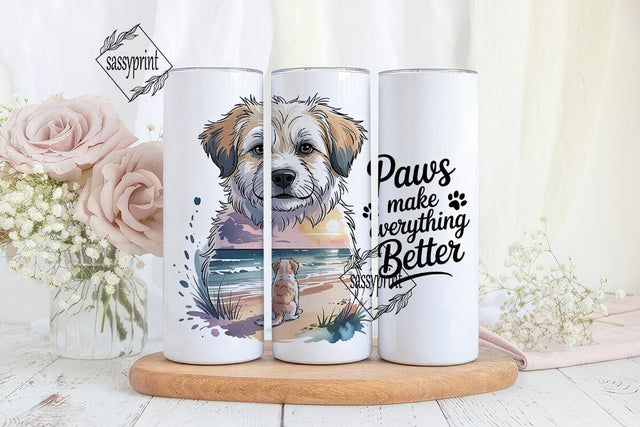 Dog Beach Sunset 20oz Tumbler Wrap Sublimation sassyprint 