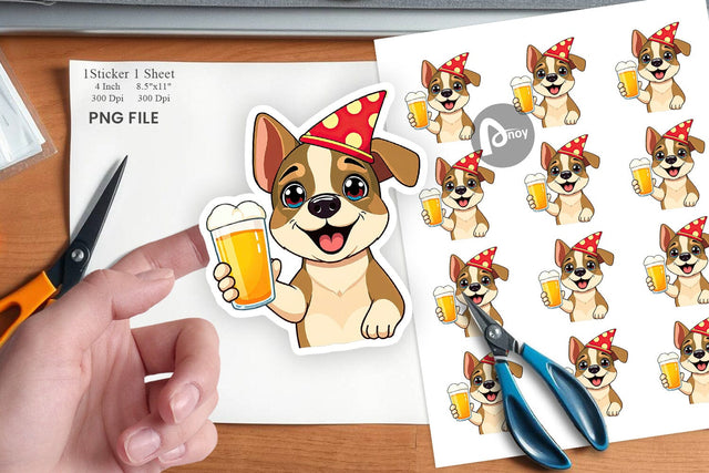 Dog Beer Day Sticker Sublimation artnoy 