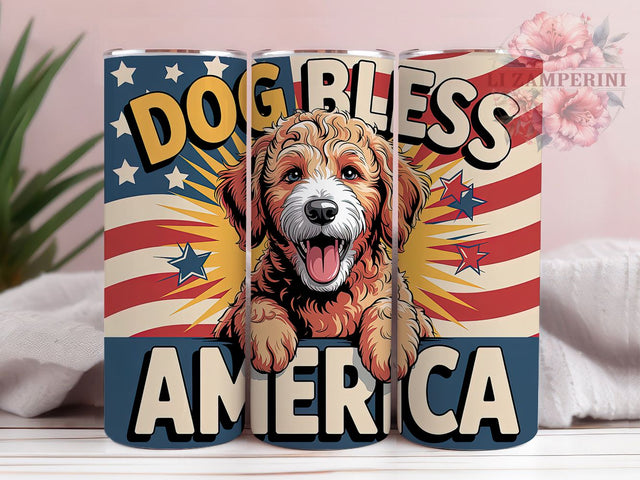 Dog Bless America 20oz Tumbler, Golden Doodle Wrap, Patriotic USA Design, American Flag Sublimation, Independence Day Wrap, 20oz Tumbler Design, PNG Tumbler Wrap Sublimation Li Zamperini 