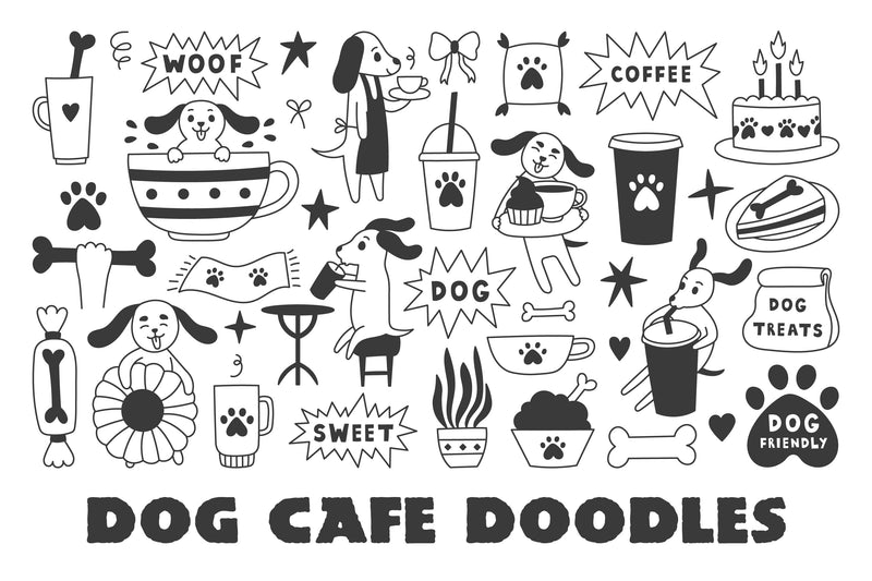 Dog Cafe Doodles PNG Clipart Sublimation Rin Green 