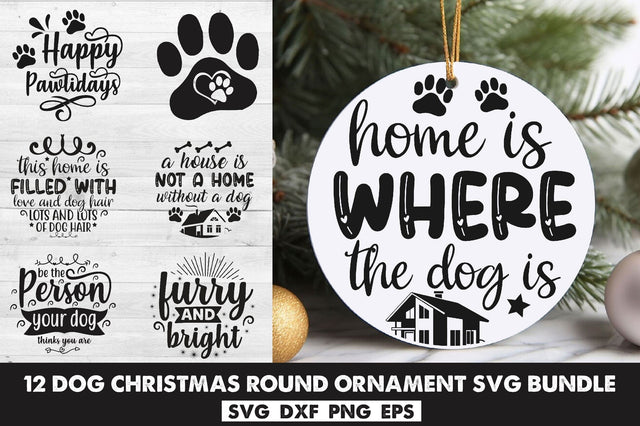 Dog Christmas Round Ornament Svg Bundle. Pet Animal Quotes SVG Rupkotha 