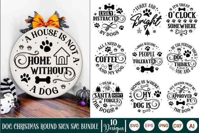 Dog Christmas Round Sign SVG Bundle, Dog SVG Bundle, SVGs, Food & Drink, Print & Cut, Quotes and Sayings SVG DesignPlante 503 