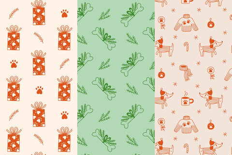 Dog Christmas Seamless Patterns & Digital Papers Digital Pattern Rin Green 