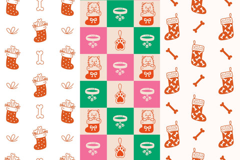 Dog Christmas Seamless Patterns & Digital Papers Digital Pattern Rin Green 