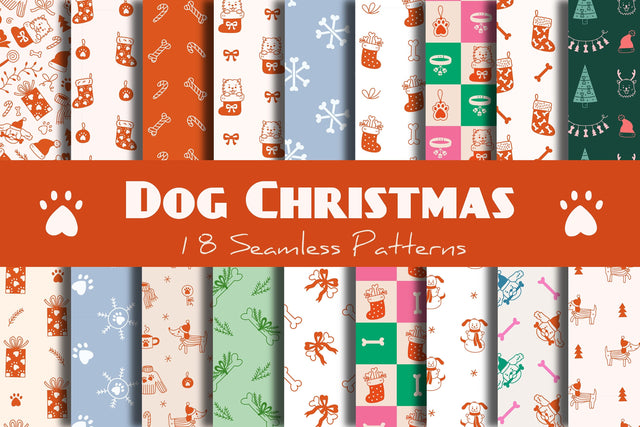 Dog Christmas Seamless Patterns & Digital Papers Digital Pattern Rin Green 