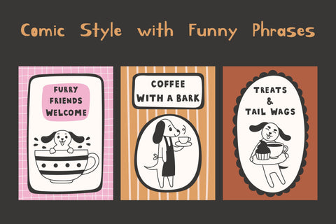 Dog & Coffee Vintage Cafe Poster Set Digital Pattern Rin Green 