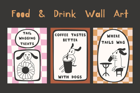 Dog & Coffee Vintage Cafe Poster Set Digital Pattern Rin Green 