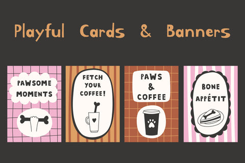 Dog & Coffee Vintage Cafe Poster Set Digital Pattern Rin Green 