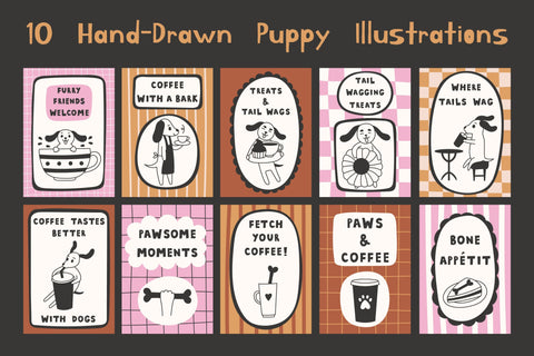 Dog & Coffee Vintage Cafe Poster Set Digital Pattern Rin Green 