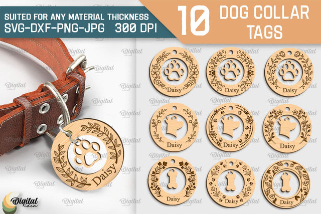 Dog Collar Tags Laser Cut Bundle. Dog Name Tags SVG SVG Evgenyia Guschina 