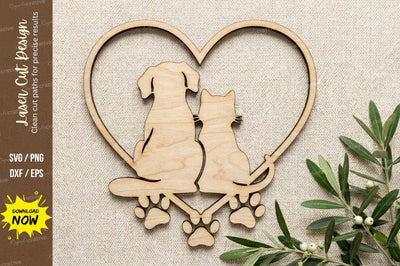 Dog Couple Heart Frame Laser Cut, dog svg, dog couple svg, SVG Regulrcrative 
