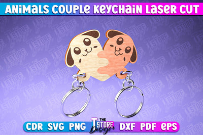 Dog Couple Keychain | Laser Cut SVG Design | CNC Files SVG The T Store Design 