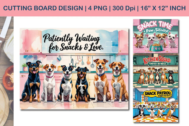 Dog cutting board, puppy kitchen decor, snack time dog art Sublimation Paper Switch 