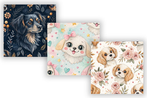 Dog Digital Paper Pack, Seamless Watercolor Pattern Bundle, Printable Scrapbook Paper, Cute Canine Botanical Design Collection Digital Pattern FloridPrintables 