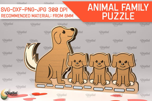 Dog Family Puzzle Laser Cut. Animals Puzzle SVG SVG Evgenyia Guschina 