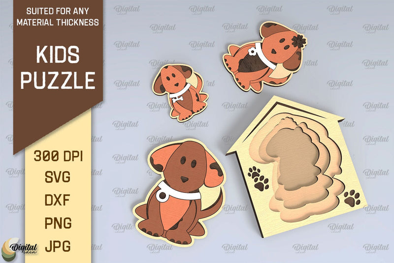 Dog Family Puzzle Laser Cut Design. Kids Toy Puzzle SVG SVG Evgenyia Guschina 