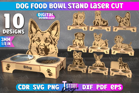 Dog Food Bowl Stand Bundle | Personalized Food Bowl Holder | Double Dog Dish Holder | CNC Files SVG The T Store Design 