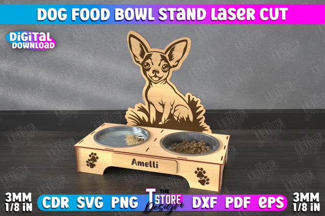 Dog Food Bowl Stand | Food Bowl Holder | Double Dog Dish Holder | CNC File SVG The T Store Design 
